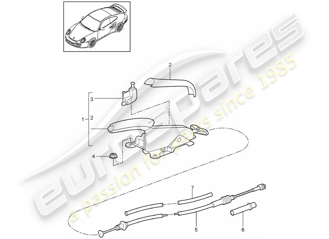 porsche 2011 (997-2 turbo / gt2 rs) schéma des pièces du frein à main