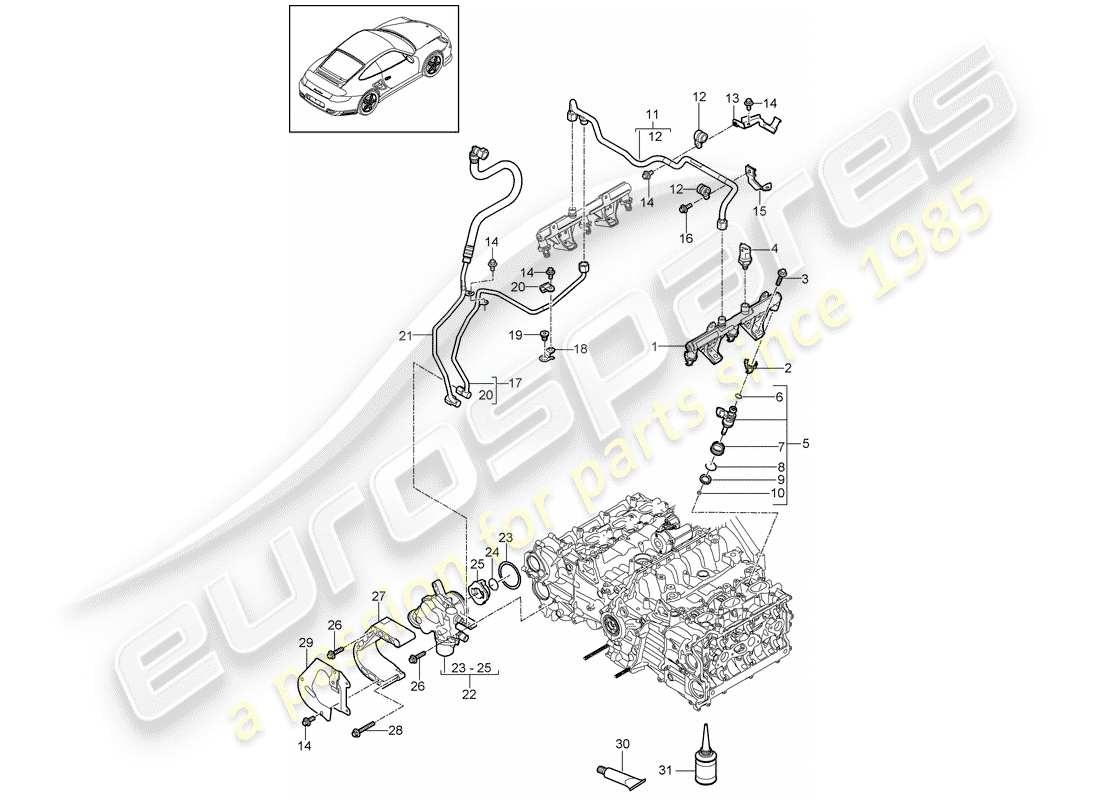 porsche 2011 (997-2 turbo / gt2 rs) tuyau de collecte de carburant schéma des pièces