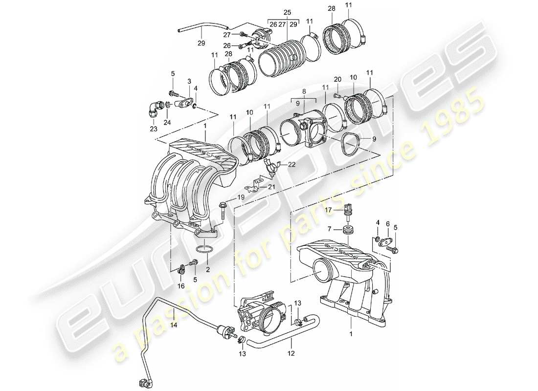 porsche 1998 (986 boxster) distributeur d'air d'admission schéma des pièces