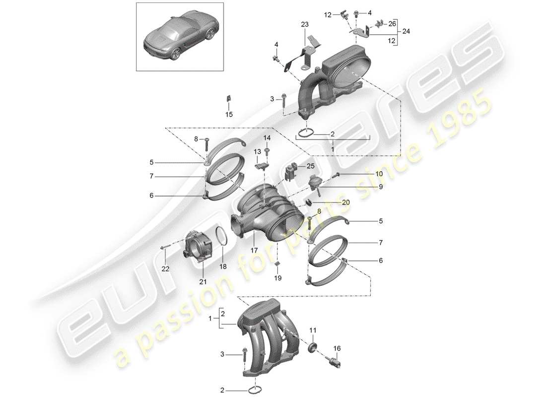 porsche 2016 (981 boxster) distributeur d'air d'admission schéma des pièces