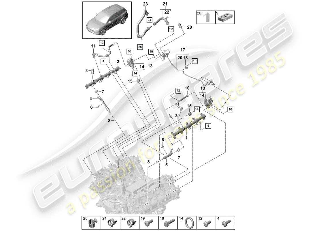 porsche 2019 (cayenne e3 9ya/9yb) tuyau de collecte de carburant schéma des pièces