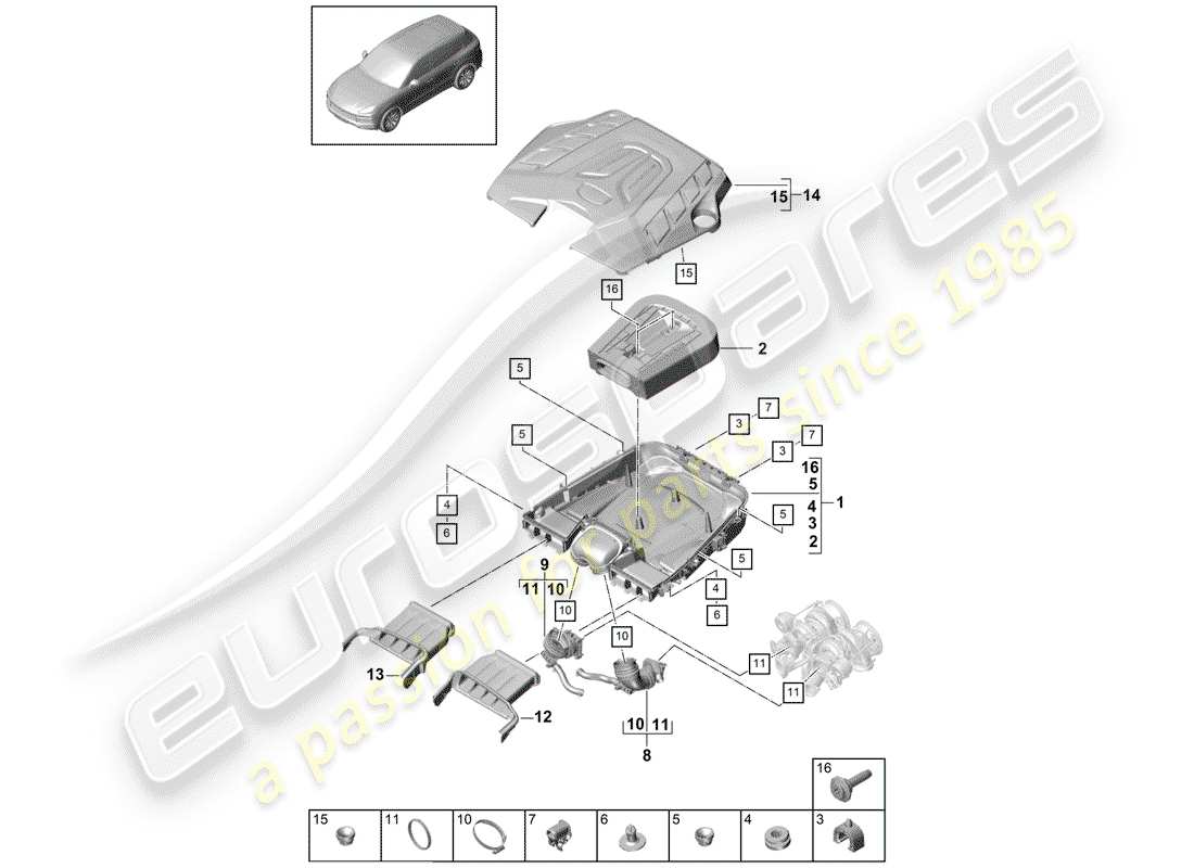 porsche 2019 (cayenne e3 9ya/9yb) filtre à air avec raccordement schéma des pièces