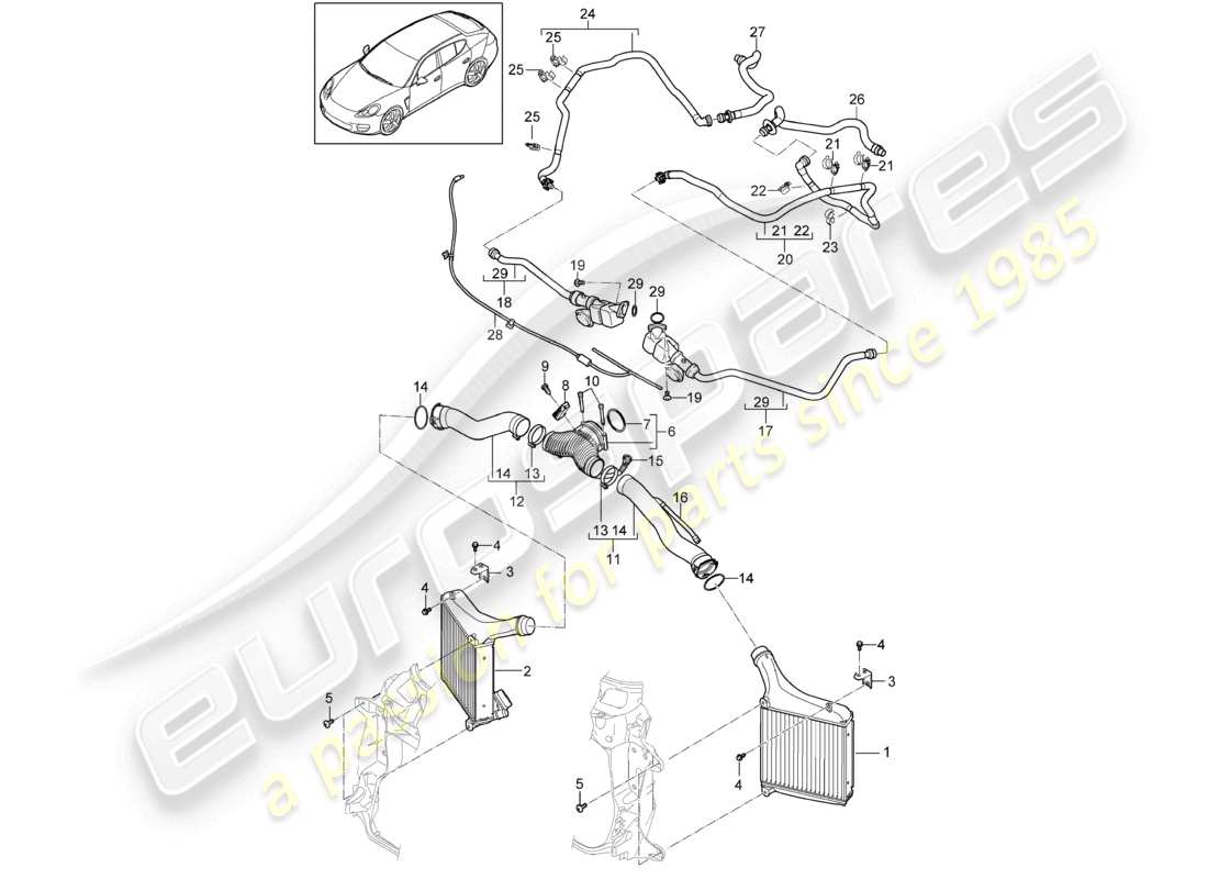 porsche 2010 (cayenne e1 9pa) tuyau de pression du refroidisseur d'air de suralimentation schéma des pièces