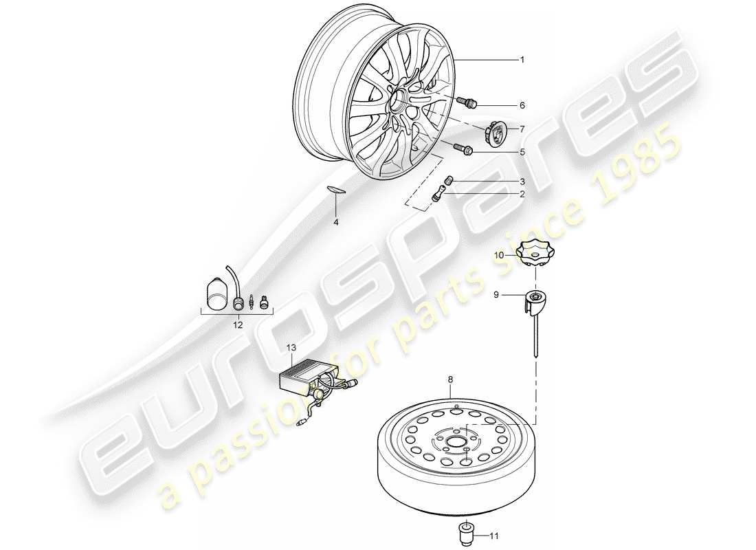 porsche 2007 (cayenne e1 9pa) roues schéma des pièces