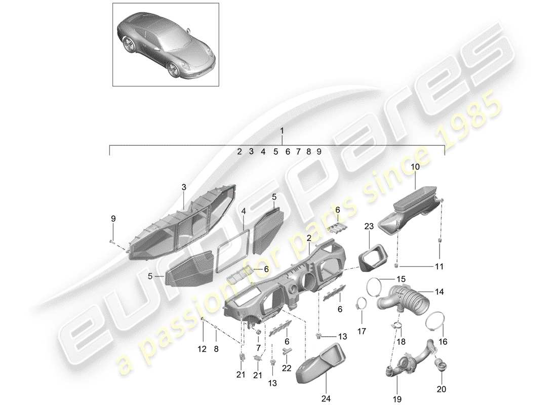 porsche 2013 (991-1) schéma des pièces du filtre à air