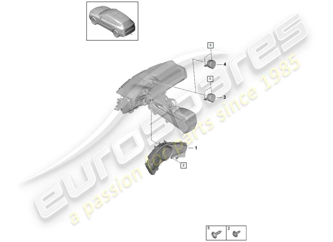 porsche 2020 (cayenne e3 9ya/9yb) groupe d'instruments schéma des pièces