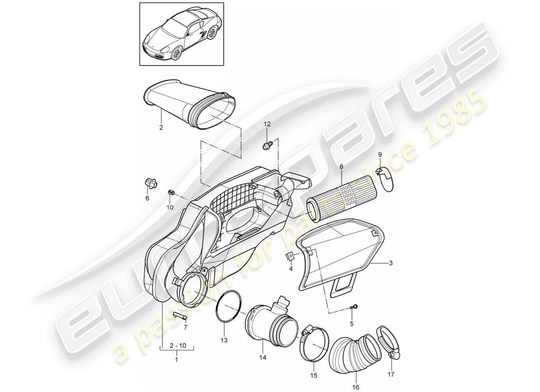 porsche 2011 (987 cayman) purificateur d'air schéma des pièces