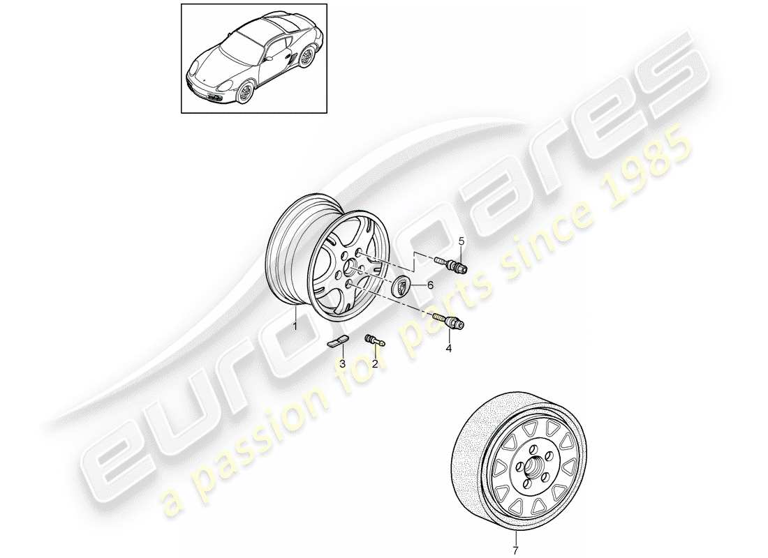 porsche 2011 (987 cayman) roues schéma des pièces