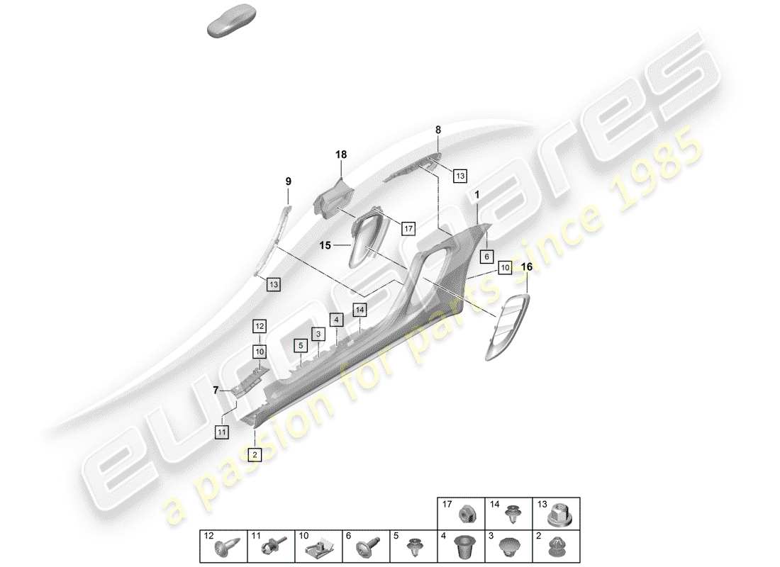 porsche 2019 (718 boxster spyder) garniture de longeron schéma des pièces