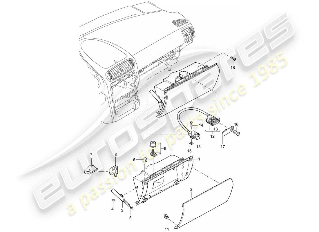 porsche 2007 (cayenne e1 9pa) boite à gants schéma des pièces