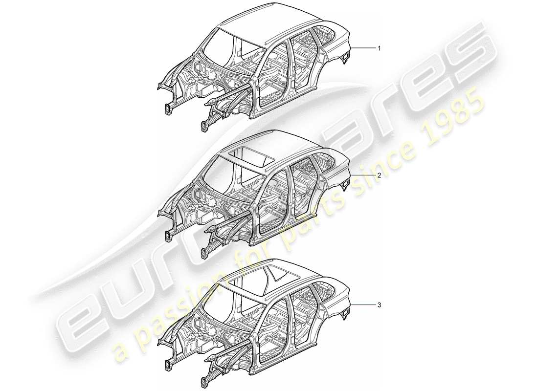 porsche 2010 (cayenne e1 9pa) carrosserie diagramme de pièce