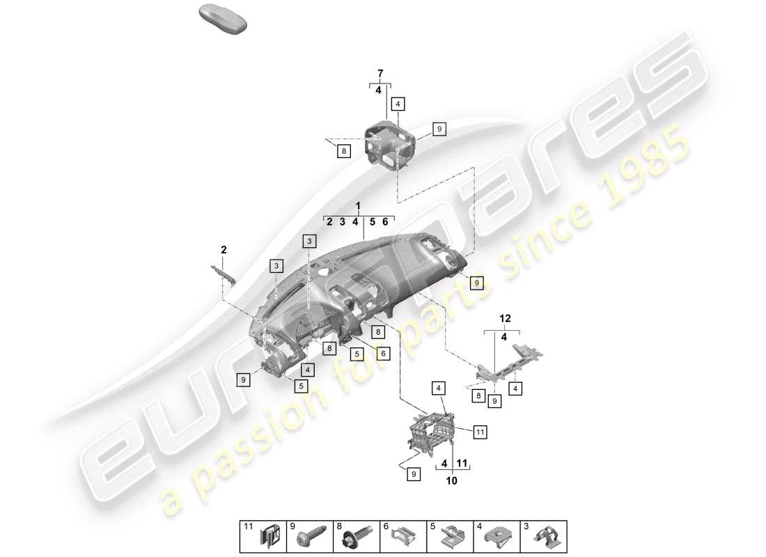 porsche 2020 (718 boxster spyder) garniture du tableau de bord schéma des pièces