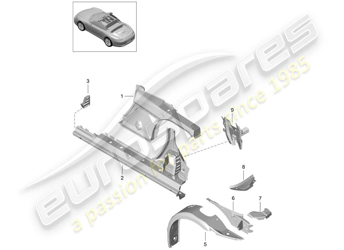 porsche 2016 (991-1) panneau latéral schéma des pièces