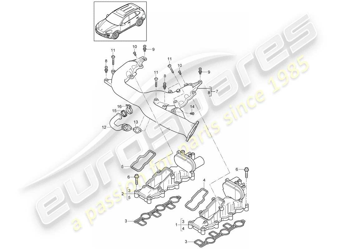 porsche 2017 (cayenne e2 92a) collecteur d'admission schéma des pièces