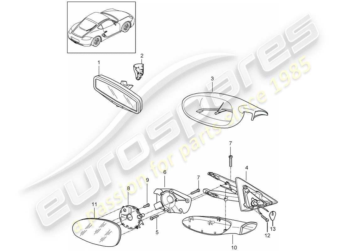 porsche 2010 (987 cayman) rétroviseur intérieur schéma des pièces