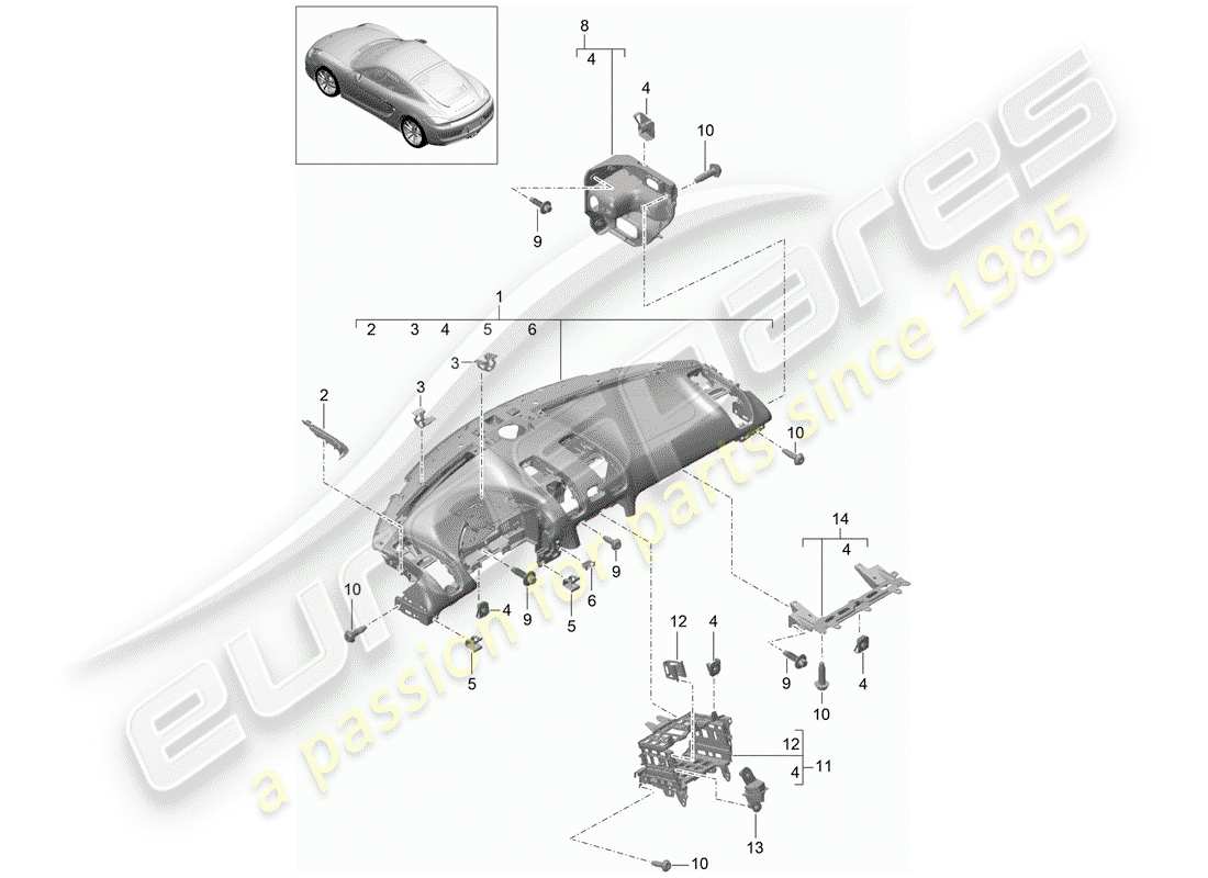 porsche 2014 (981 cayman) garniture du tableau de bord schéma des pièces