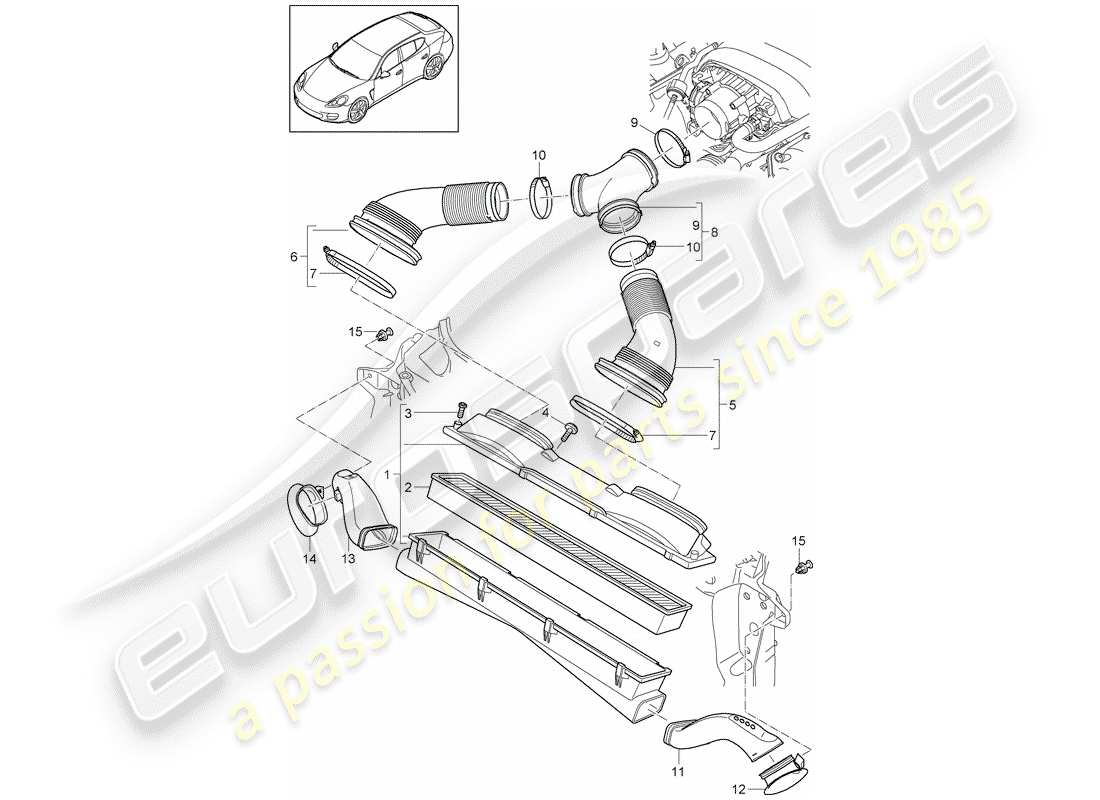 porsche 2010 (panamera 970) système de filtre à air schéma des pièces