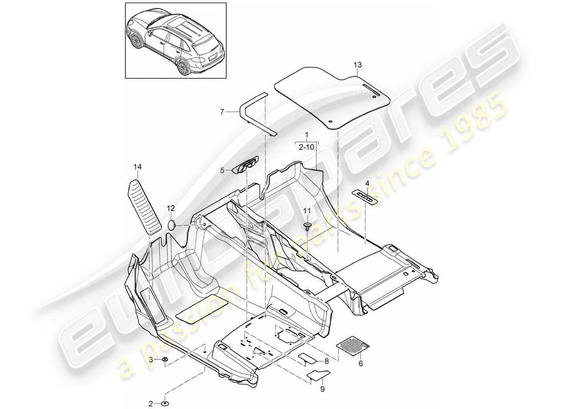 porsche 2012 (cayenne e2 92a) revêtement de sol schéma des pièces