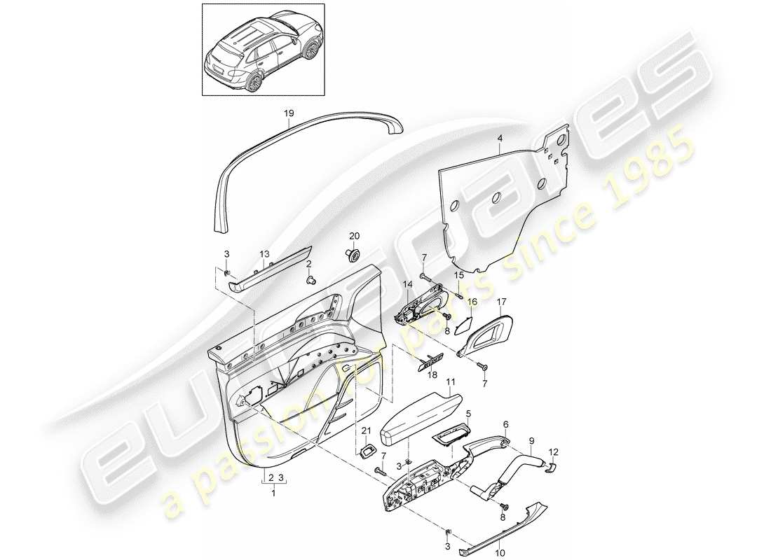 porsche 2011 (cayenne e2 92a) panneau de porte schéma des pièces