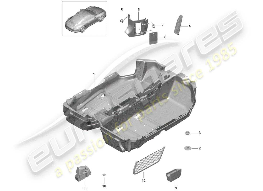porsche 2013 (991-1) couvercle de sol schéma des pièces