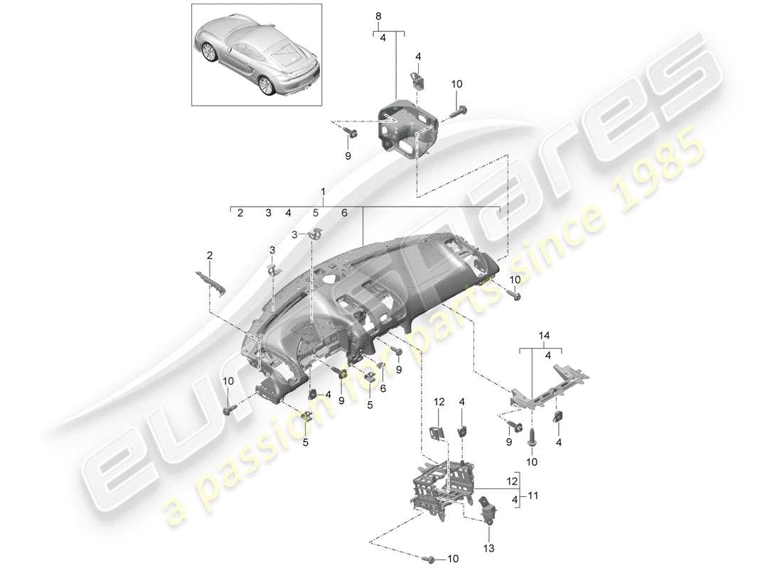 porsche 2016 (981 cayman gt4) garniture du tableau de bord schéma des pièces