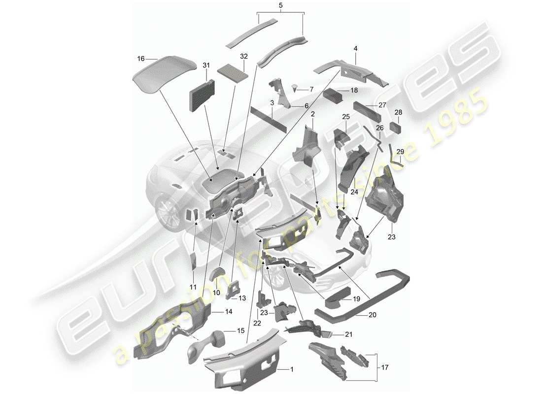 porsche 2014 (981 cayman) carrosserie schéma des pièces