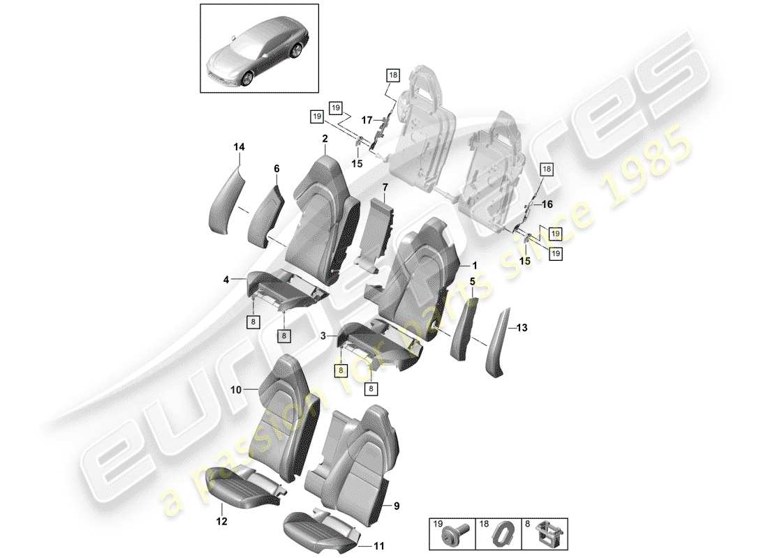 porsche 2017 (panamera 971-1) seat schéma des pièces