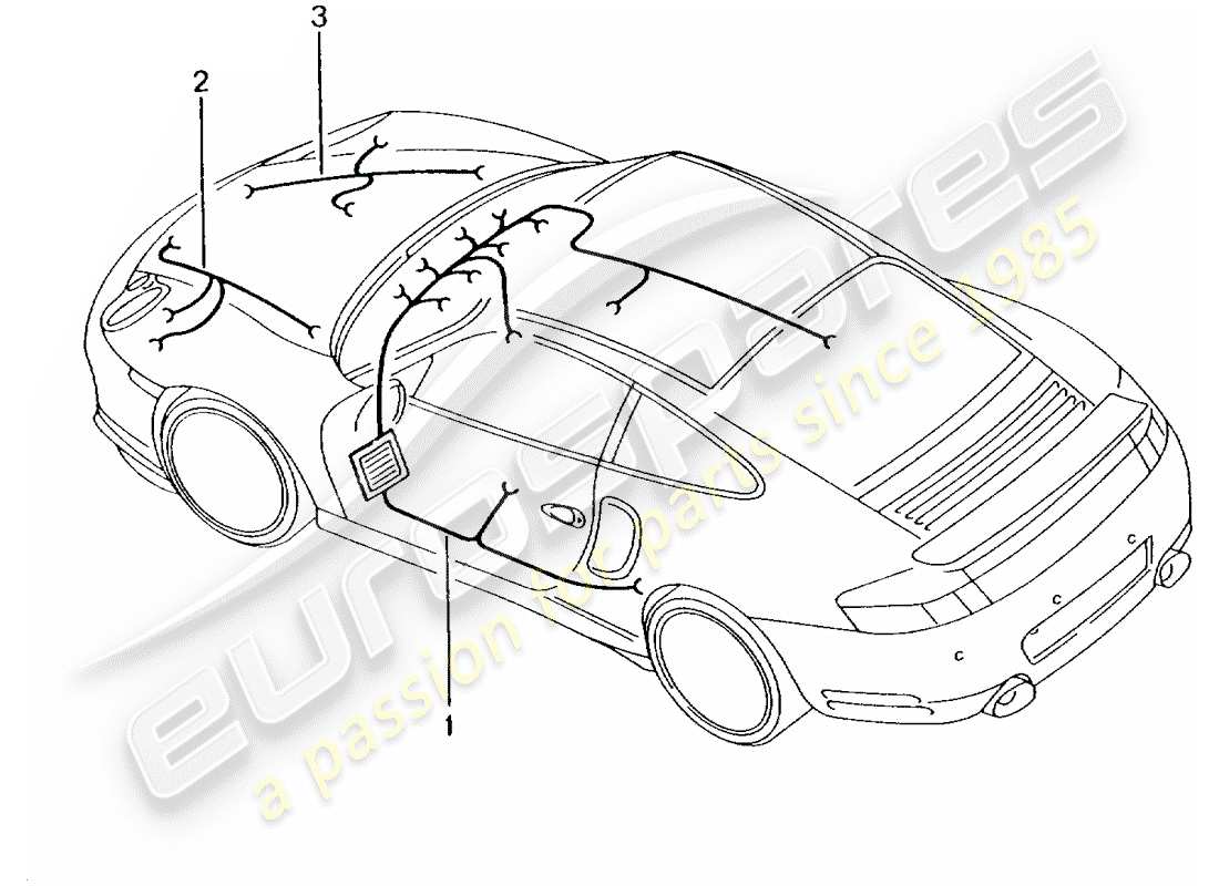 porsche 2002 (996 turbo / gt2) faisceau de cablage - habitacle - boite a gants - coffre à bagages avant - kit de reparation - syst. antiblocage des freins. -abs- - indicateur d'usure de plaquettes de frein - essieu avant schéma des pièces