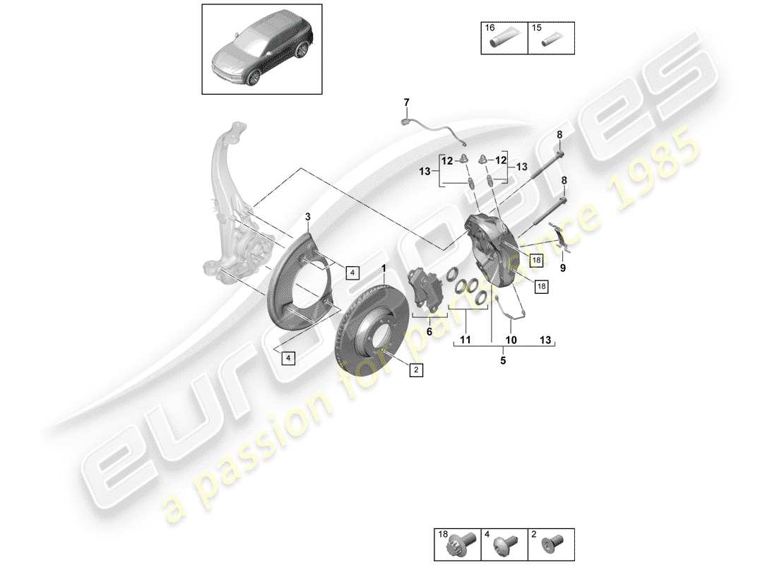 porsche 2018 (cayenne e3 9ya/9yb) freins à disque schéma des pièces