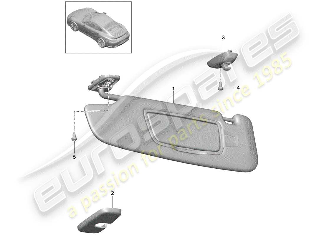porsche 2020 (991-2 turbo) diagramme des pièces des pare-soleil