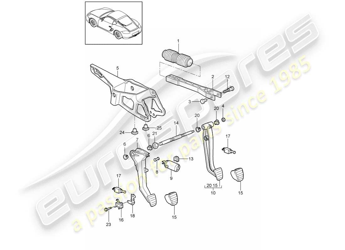 porsche 2009 (987 cayman) pédales schéma des pièces