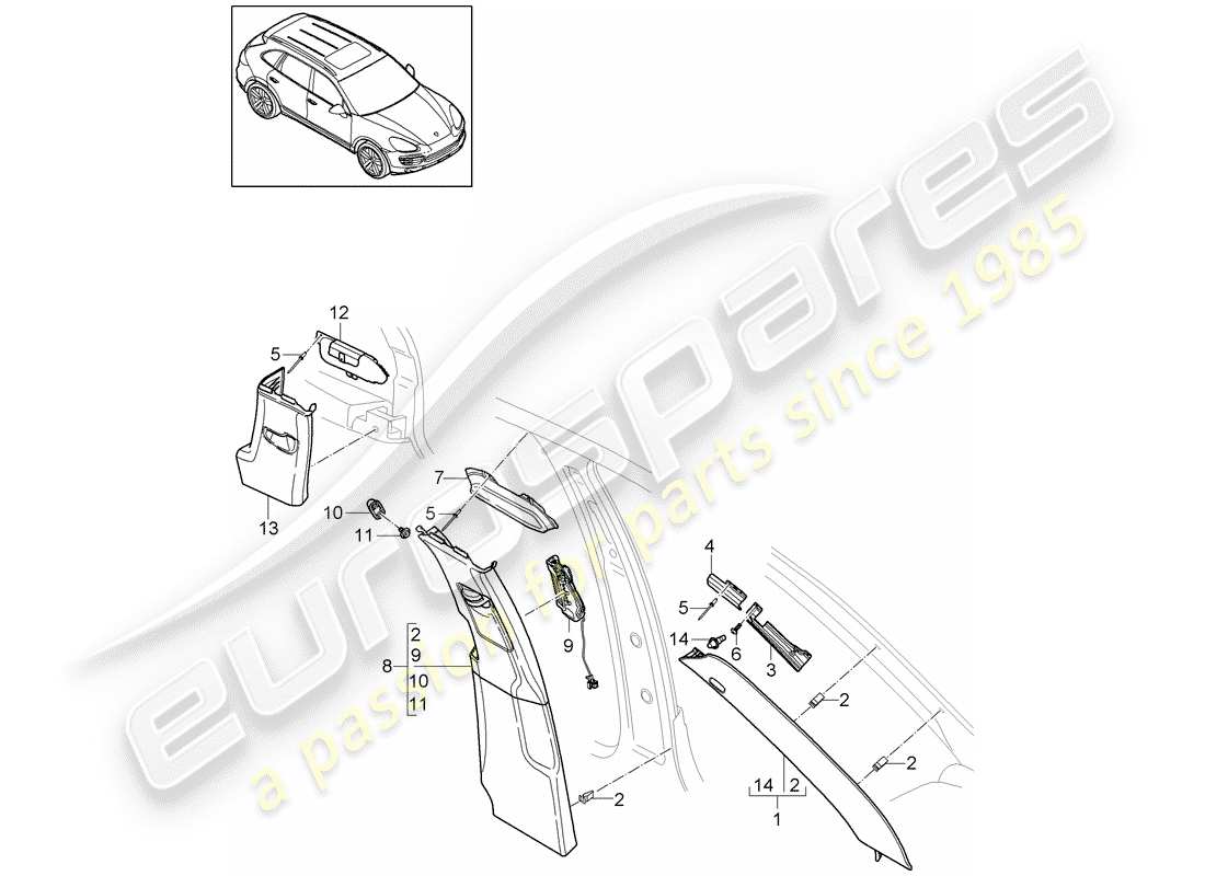 porsche 2011 (cayenne e2 92a) diagramme des pièces de doublure