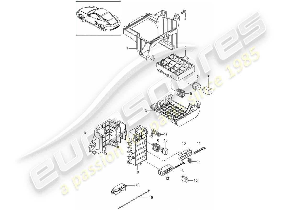 porsche cayman 987 (2011) boîte à fusibles/plaque de relais schéma des pièces