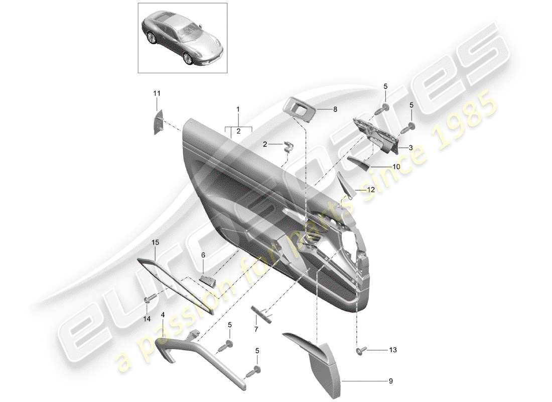 porsche 2013 (991-1) panneau de porte schéma des pièces