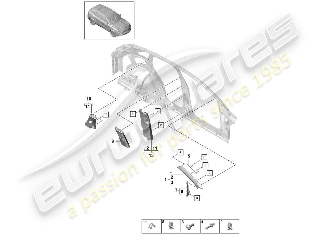 porsche 2020 (cayenne e3 9ya/9yb) diagramme des pièces de doublure