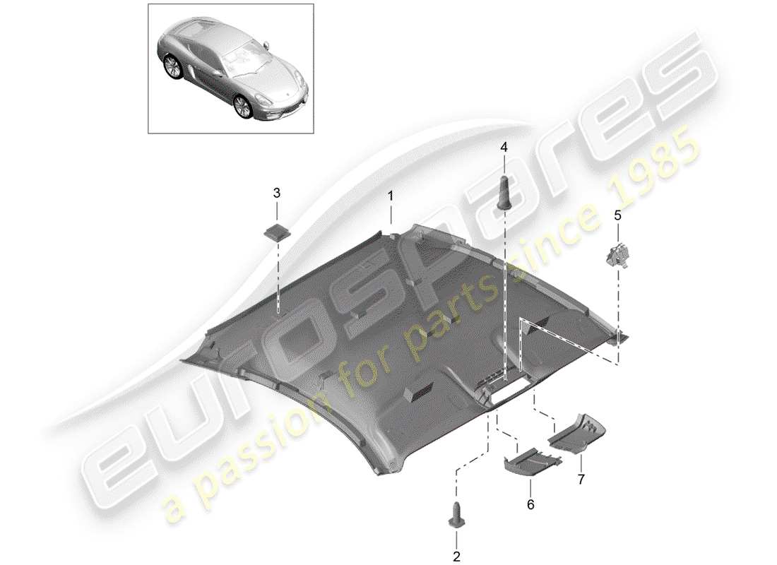 porsche 2015 (981 cayman) panneau de garniture de toit schéma des pièces