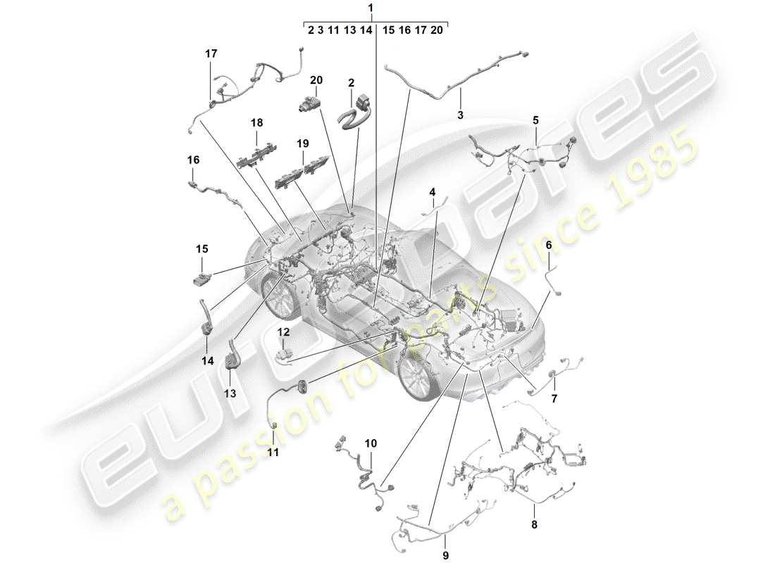 porsche 2019 (718 boxster spyder) faisceaux de câbles schéma des pièces