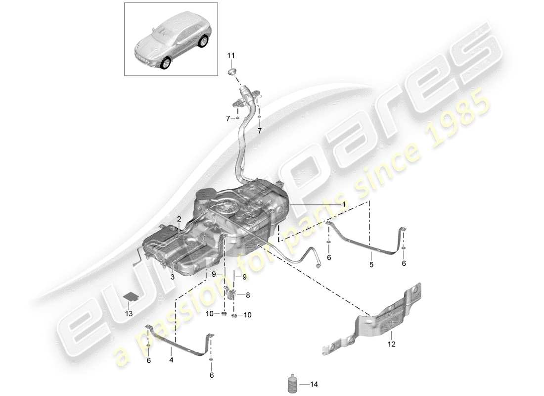 porsche 2018 (macan) réservoir d'essence schéma des pièces