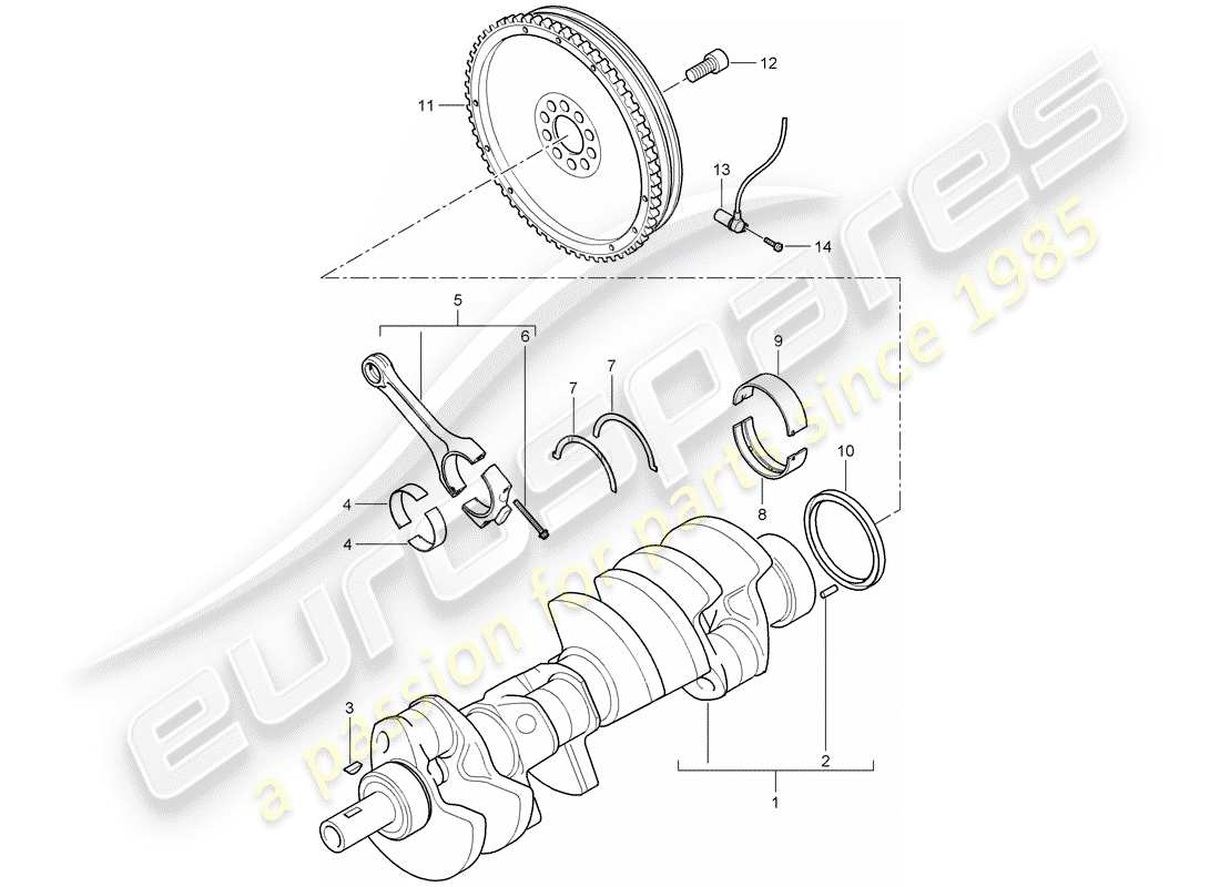 porsche 2010 (cayenne e1 9pa) diagramme de pièce de vilebrequin