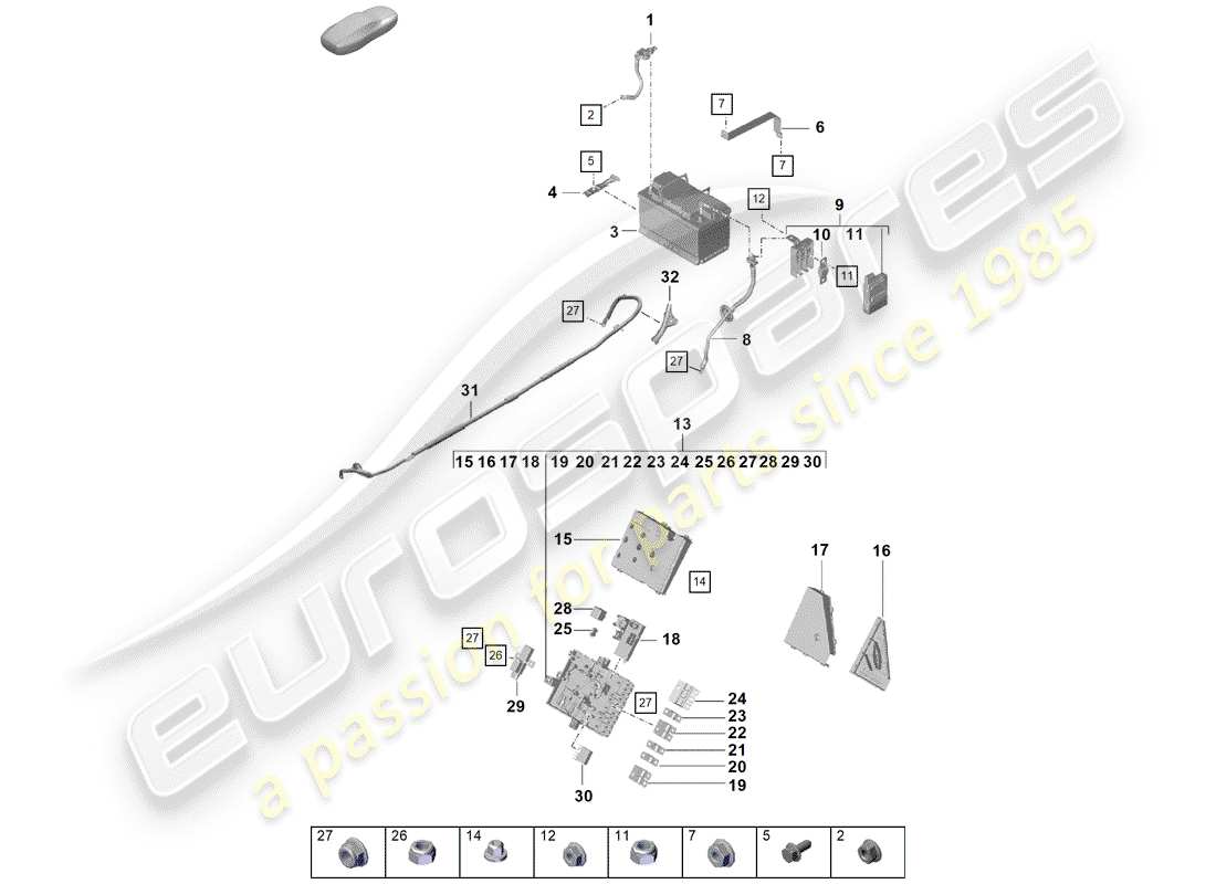 porsche 2020 (718 boxster spyder) diagramme des pièces de la batterie
