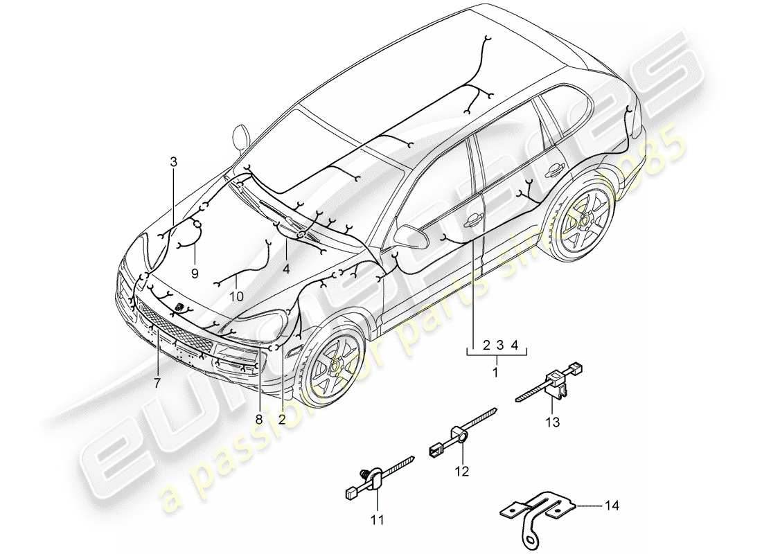 porsche 2007 (cayenne e1 9pa) faisceaux de câbles schéma des pièces