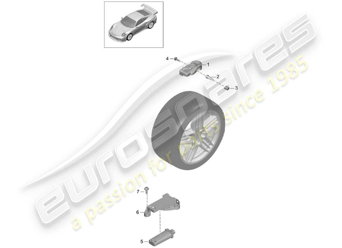 porsche 991 turbo (2020) système de contrôle de pression des pneus schéma des pièces