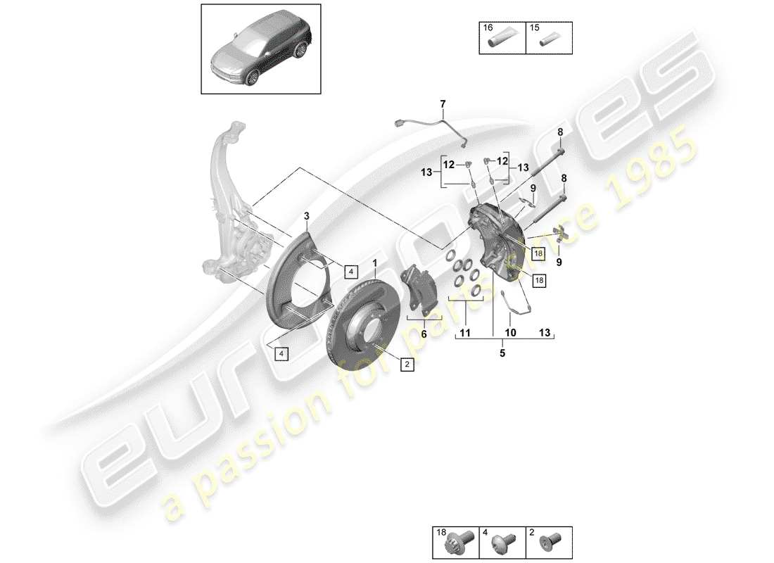 porsche 2020 (cayenne e3 9ya/9yb) freins à disque schéma des pièces