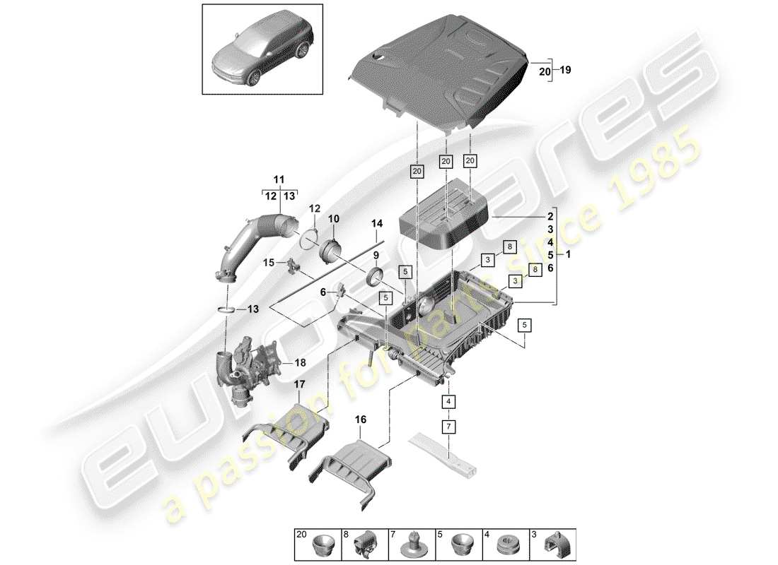 porsche 2020 (cayenne e3 9ya/9yb) filtre à air avec raccordement schéma des pièces