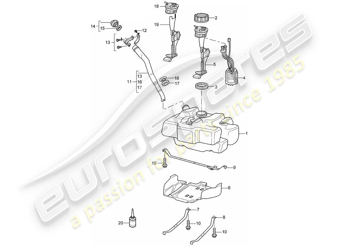 porsche 2008 (987 cayman) réservoir d'essence schéma des pièces