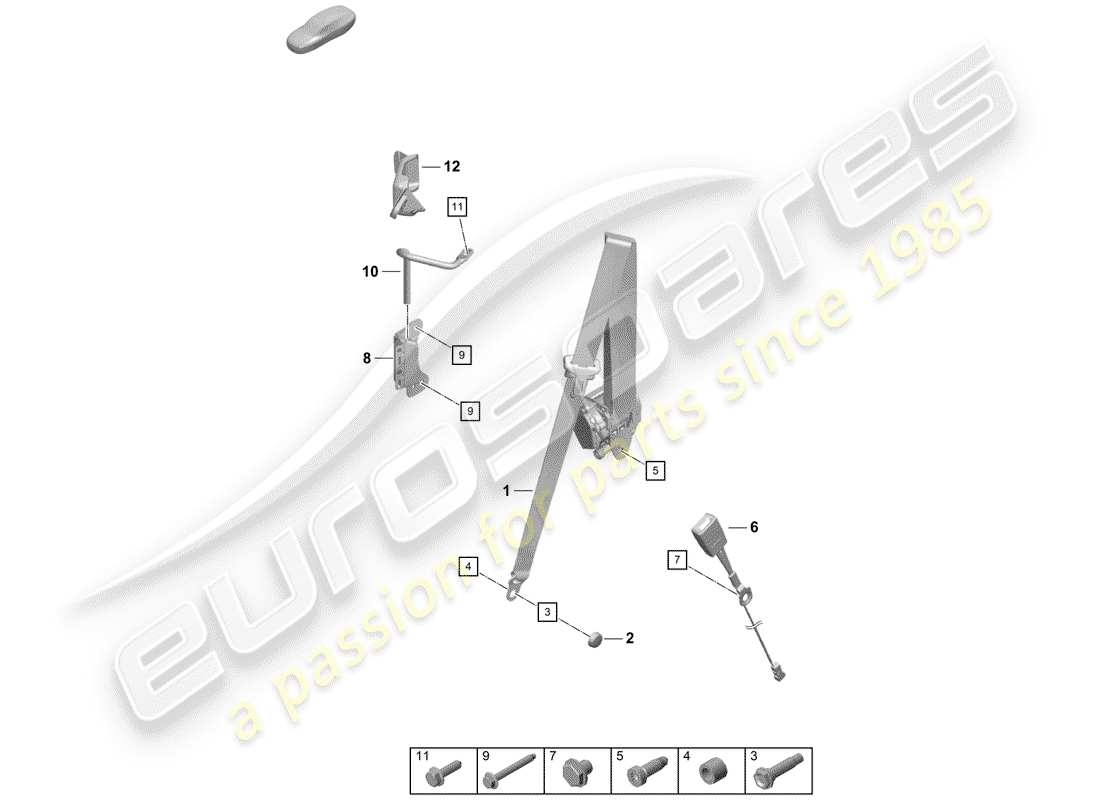 porsche 2019 (718 boxster spyder) la ceinture de sécurité schéma des pièces