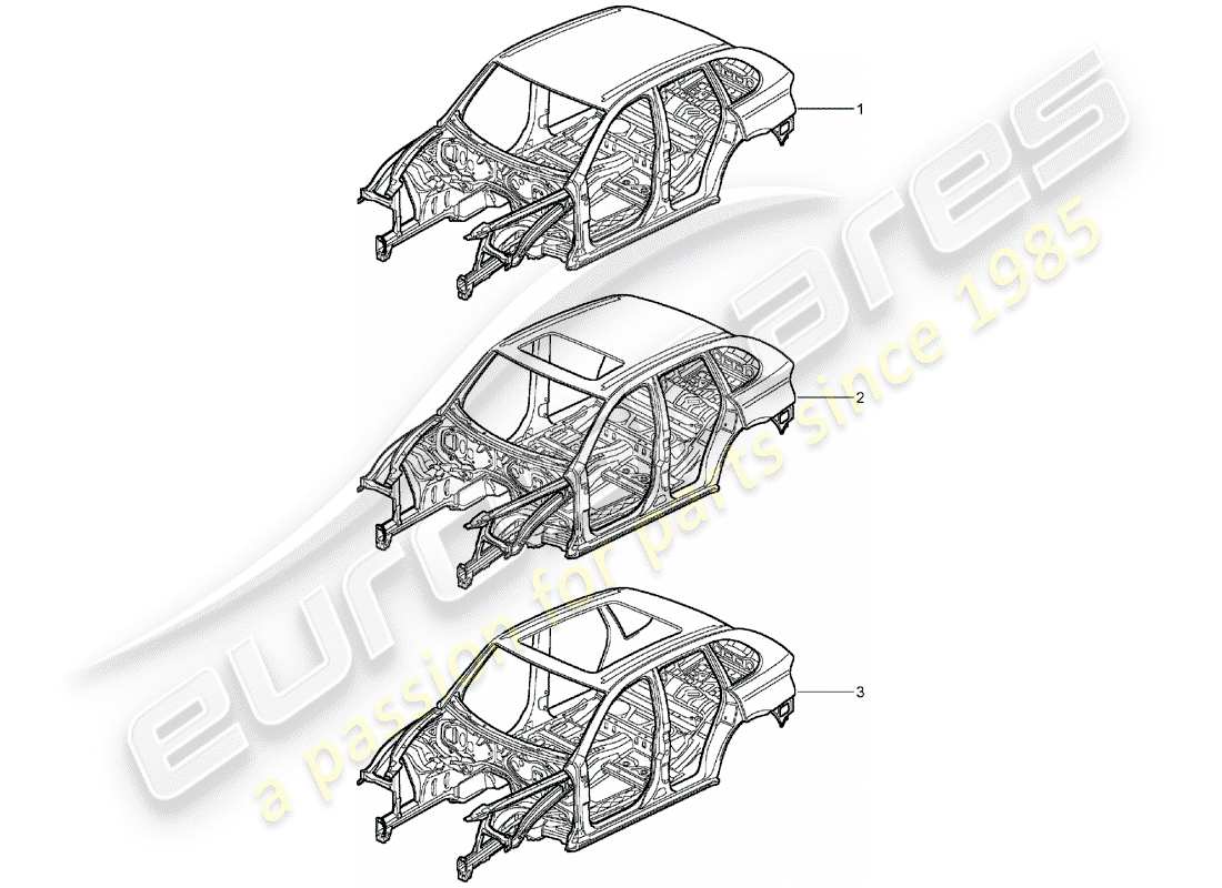 porsche 2003 (cayenne e1 9pa) carrosserie diagramme de pièce
