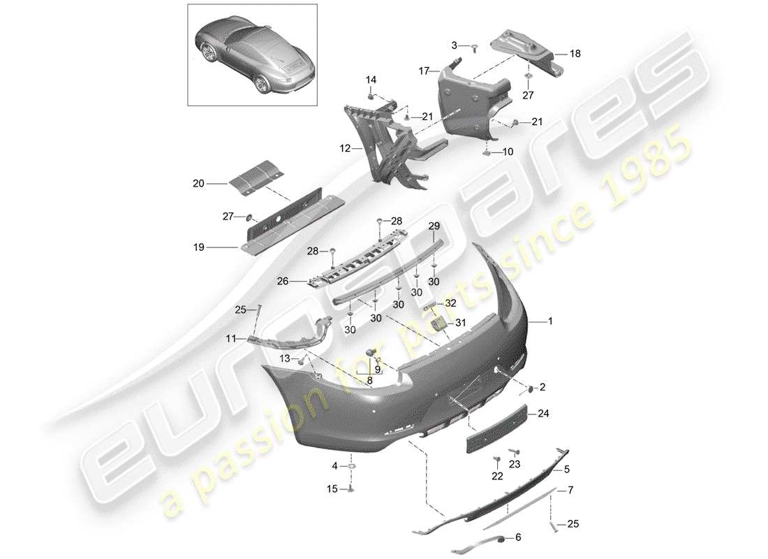 porsche 2013 (991-1) schéma des pièces du pare-choc