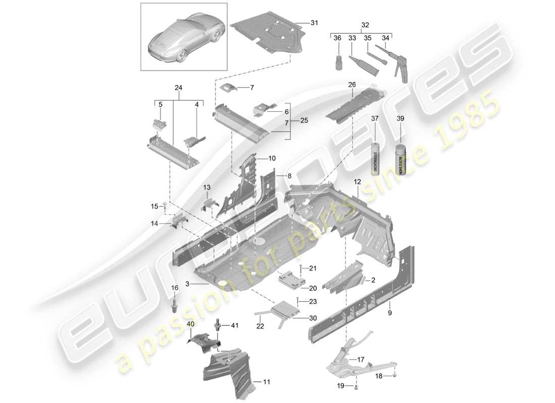 porsche 2013 (991-1) schéma des pièces du plancher