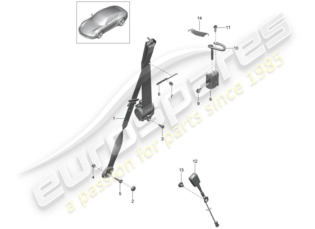porsche 2013 (991-1) ceinture de sécurité à trois points schéma des pièces